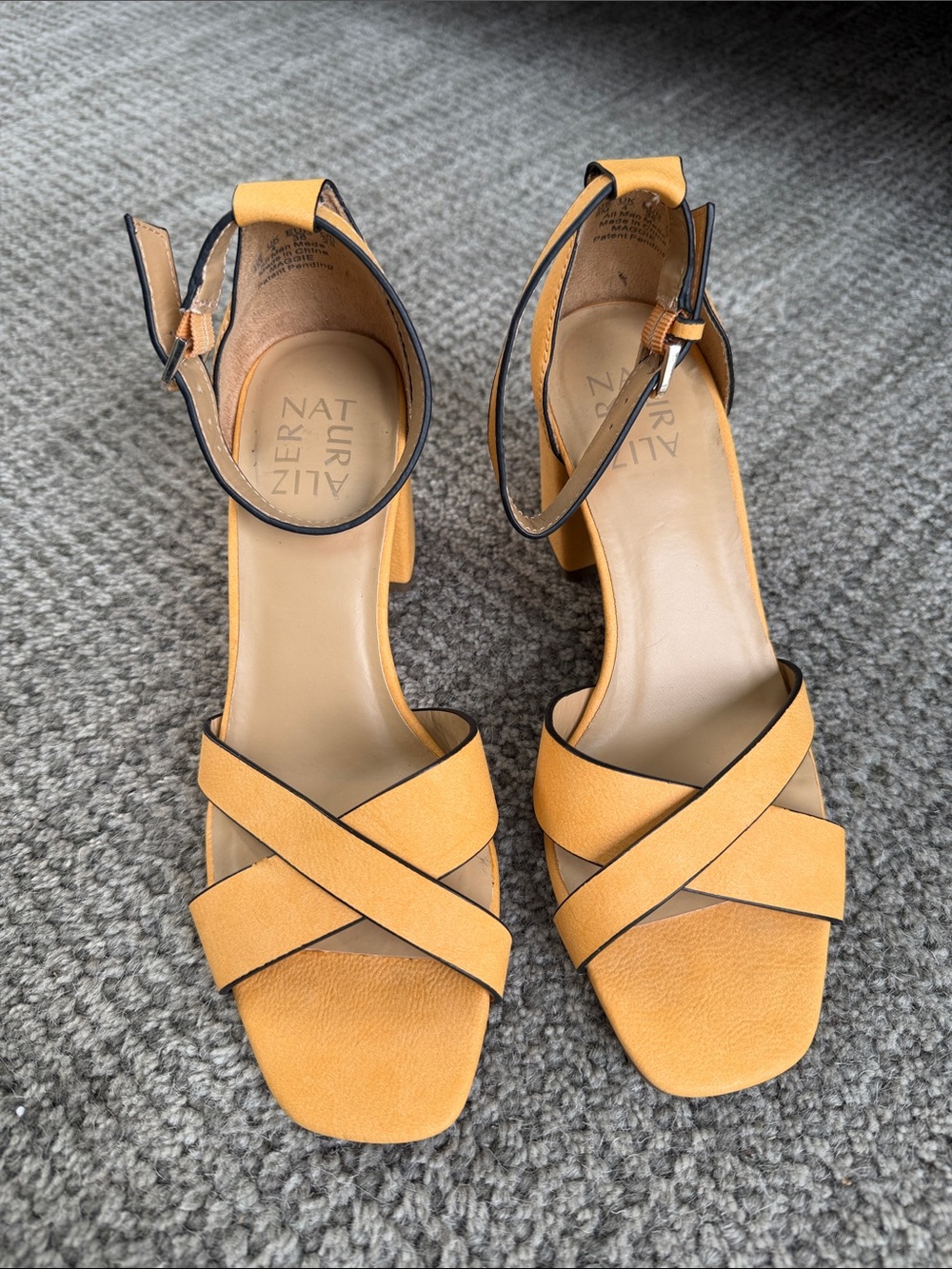 Naturalizer Mustard Cross-Strap Block Heel Sandals